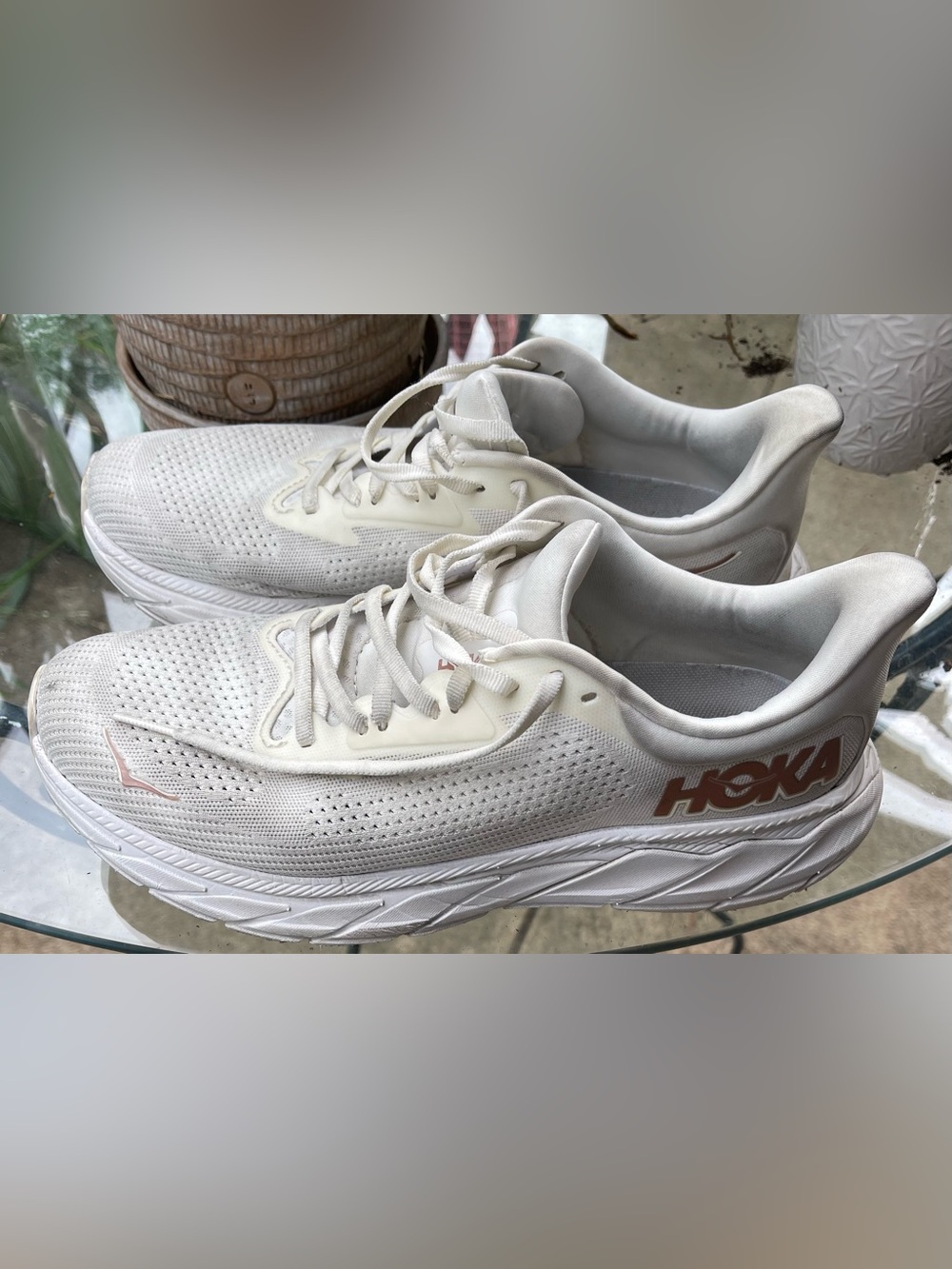 HOKA Arahi 7 Women’s Running Shoes Size 10 White Cream White Rose Gold Walking